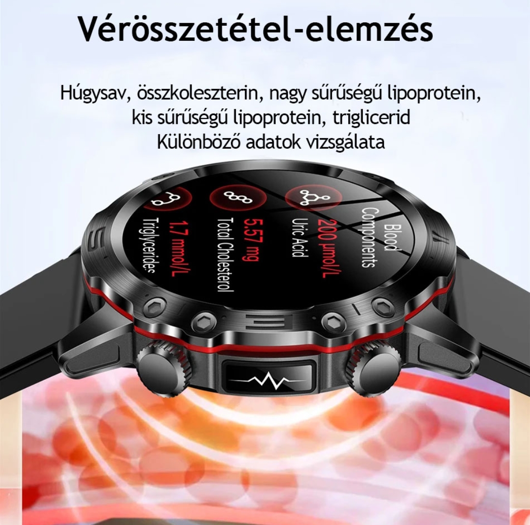 AI ORVOSI DIAGNOSZTIKÁS OKOSÓRA - 2024 ÚJ VÉRLIPIDEK, HÚGYSAV, VÉRGLUKOZ SZINT - EKG+PPG FITNESZKÖVETŐ